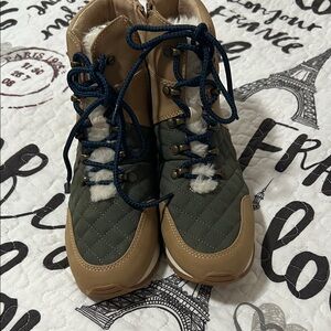 Quilted Green and Tan Winter Boots